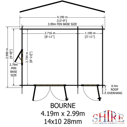 Shire Bourne 14x10ft Log Cabin With 28mm Log Thickness