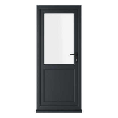 Crystal UPVC  Grey 7016 External White Int Clear Glazing Single Door Half Panel Double Glazed Left Hand Open