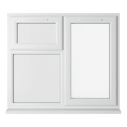 Crystal UPVC White Casement Window Right Hand Side Hung Next To Top Opener Over a Fixed Light Clear Glazing