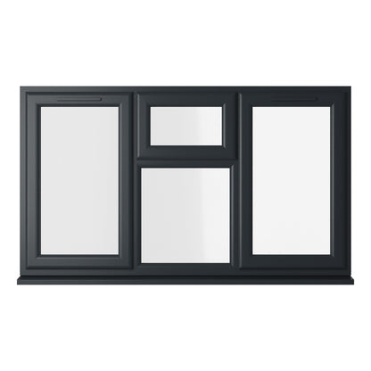 Crystal UPVC Grey 7016 Casement Window Left & Right Side Hung With Top Opener Over a Fixed Light Centre Clear Glazing