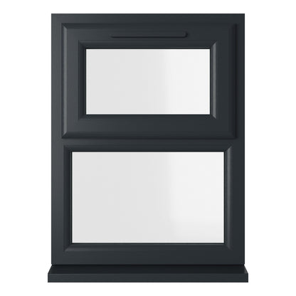 Crystal UPVC Grey 7016 Casement Window White Int Top Hung Opener Over Fixed Light Clear Glazing