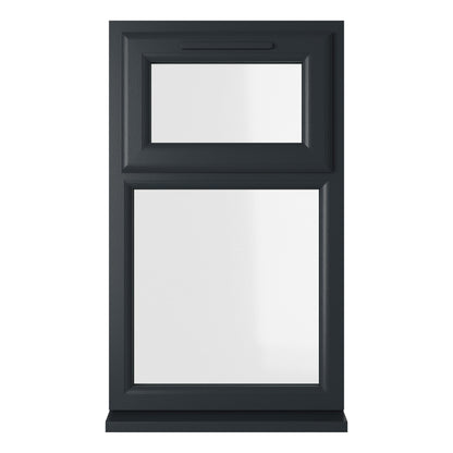 Crystal UPVC Grey 7016 Casement Window White Int Top Hung Opener Over Fixed Light Clear Glazing