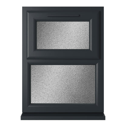 Crystal UPVC Grey 7016 Casement Window White Int Top Hung Opener Over Fixed Light Obscure Glazing