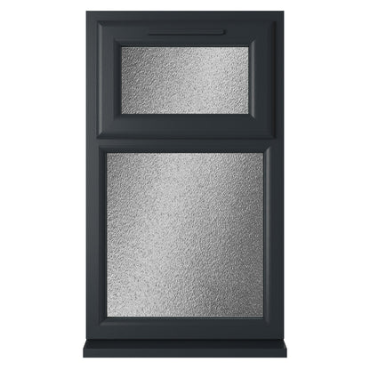 Crystal UPVC Grey 7016 Casement Window White Int Top Hung Opener Over Fixed Light Obscure Glazing