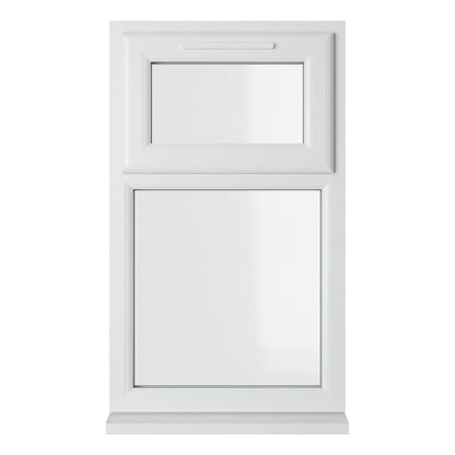 Crystal UPVC White Casement Window Top Hung Opener Over Fixed Light Clear Glazing