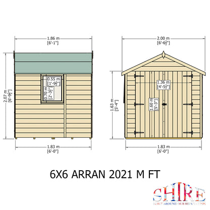 Shire Arran 6x6ft Double Door Apex Wooden Shed