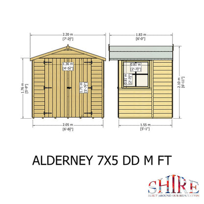 Shire Alderney 7x5ft Double Door T&G Apex Wooden Shed