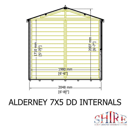 Shire Alderney 7x5ft Double Door T&G Apex Wooden Shed