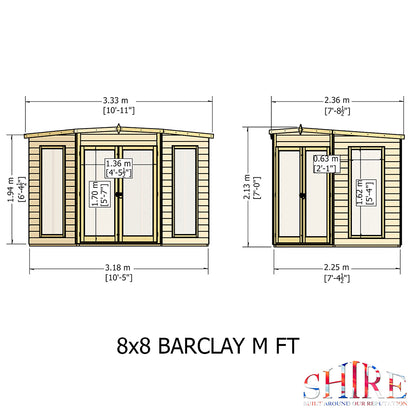 Shire Barclay 8x8ft Corner Double Door T&G  Wooden Summerhouse