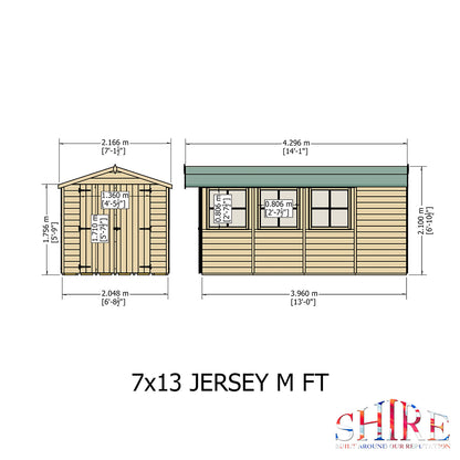 Shire Jersey 7x13ft T&G Double Door Apex Wooden Shed