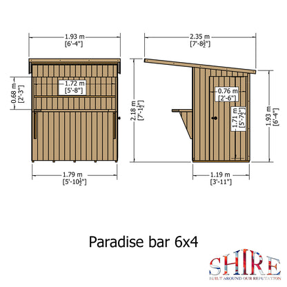 Shire Paradise Pent Roof Outdoor Bar 6x4ft