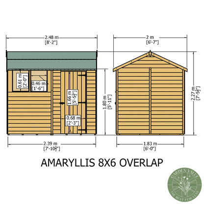Shire Overlap 8x6ft Single Door Reverse Apex Amaryllis Wooden Shed