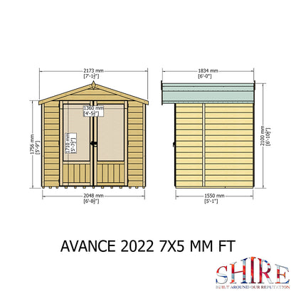 Shire Avance 7x5ft T&G Double Door Wooden Summerhouse