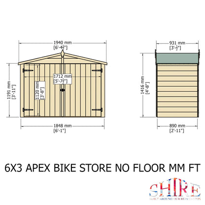 Shire 6 x 3ft Shiplap Apex Bike Shed