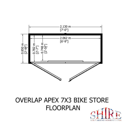Shire 7 x 3ft Double Door Overlap Apex Bike Shed