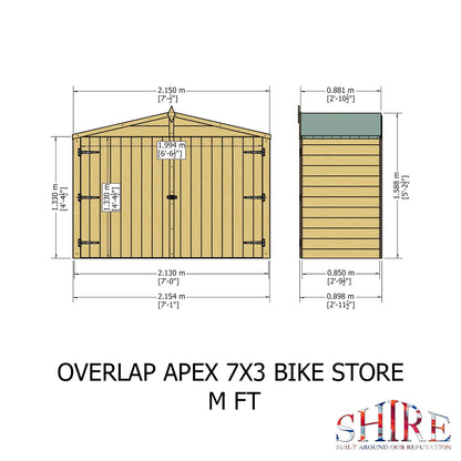 Shire 7 x 3ft Double Door Overlap Apex Bike Shed