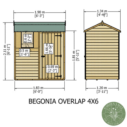 Shire Overlap 6x4ft Single Door Reverse Apex Wooden Shed