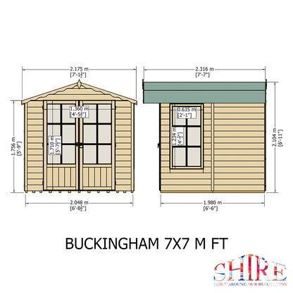 Shire Buckingham 7x7ft Double Door T&G  Wooden Summerhouse