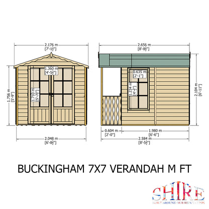 Shire Buckingham 7x7ft Double Door T&G  Wooden Summerhouse