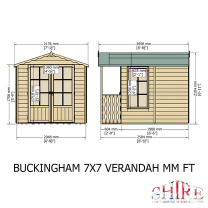 Shire Buckingham 7x7ft Double Door T&G  Wooden Summerhouse
