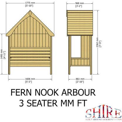 Shire Fern Nook 3 Seater Arbour Pressure Treated