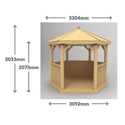 Forest 3m Hexagonal Wooden Garden Gazebo with Timber Roof