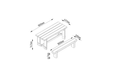 Forest Refectory Table and Sleeper Bench Set - 1.8m