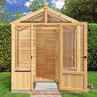Shire Holkham Glazed Toughened Glass Greenhouse with Shed 6 x 8ft