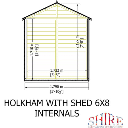 Shire Holkham Glazed Toughened Glass Greenhouse with Shed 6 x 8ft