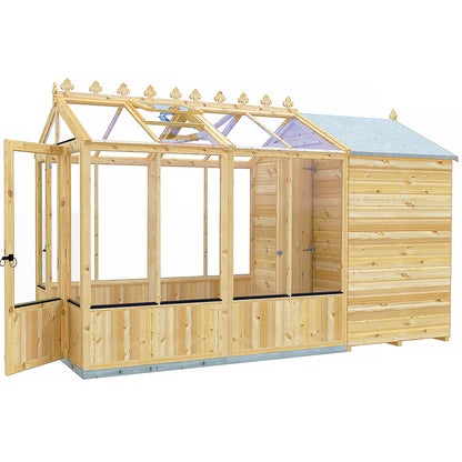 Shire Holkham Glazed Toughened Glass Greenhouse with Shed 6 x 12ft