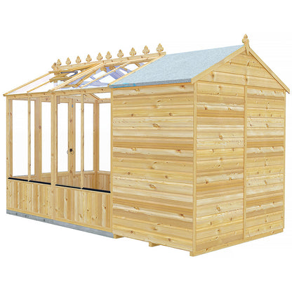 Shire Holkham Glazed Toughened Glass Greenhouse with Shed 6 x 12ft