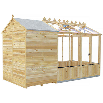 Shire Holkham Glazed Toughened Glass Greenhouse with Shed 6 x 12ft