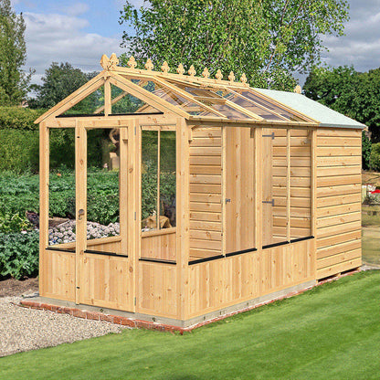 Shire Holkham Glazed Toughened Glass Greenhouse with Shed 6 x 12ft