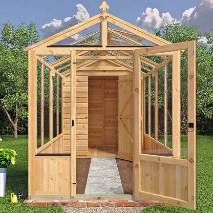 Shire Holkham Glazed Toughened Glass Greenhouse with Shed 6 x 12ft