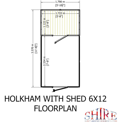Shire Holkham Glazed Toughened Glass Greenhouse with Shed 6 x 12ft