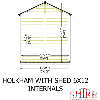 Shire Holkham Glazed Toughened Glass Greenhouse with Shed 6 x 12ft