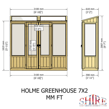 Shire Holme Wooden 7 x 3ft Greenhouse