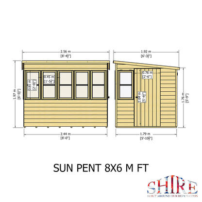 Shire Sun 8 x 6ft Pent Potting Shed