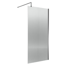 Nui Fluted Wetroom Screen - 1850x1000mm - Brushed Pewter Contemporary Aluminium 1850x800x13mm