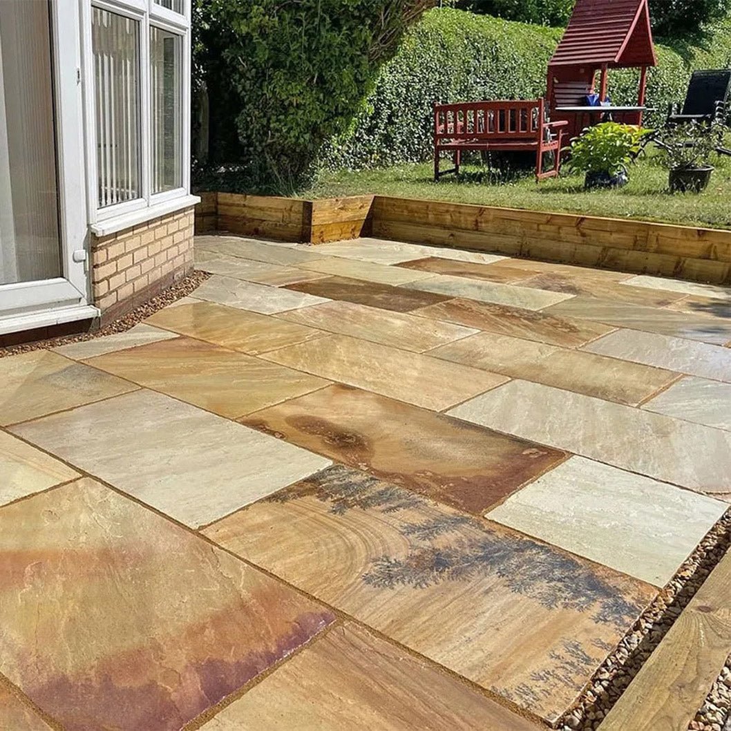 Ancient Mint Indian 22mm Sandstone Paving Slabs - Riven - JJ Building Materials
