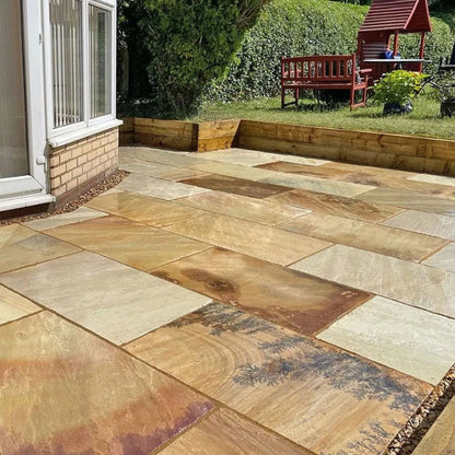 Ancient Mint Indian 22mm Sandstone Paving Slabs - Riven