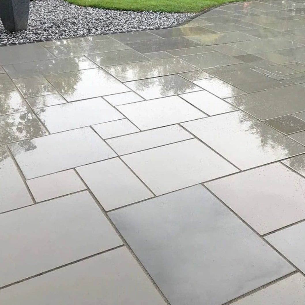 Aravalli Grey Indian 20mm Sandstone Paving Slabs - Sawn & Honed - Patio Kit - JJ Building Materials