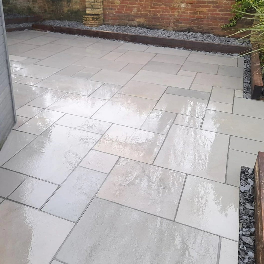 Aravalli Grey Indian 20mm Sandstone Paving Slabs - Sawn & Honed - Patio Kit - JJ Building Materials