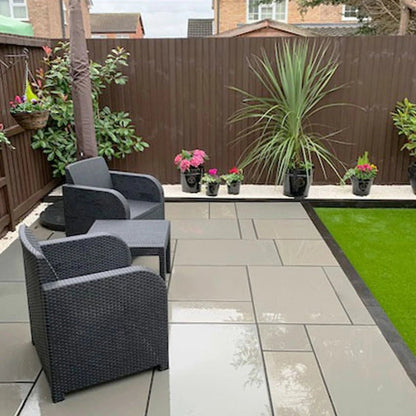 Aravalli Grey Indian 20mm Sandstone Paving Slabs - Sawn & Honed - Patio Kit - JJ Building Materials