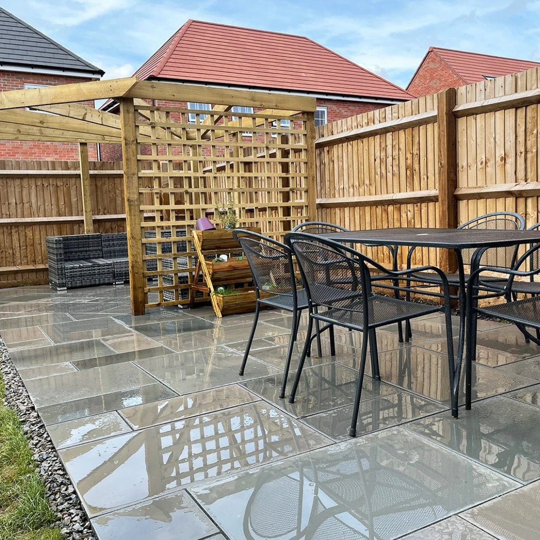 Aravalli Grey Indian 20mm Sandstone Paving Slabs - Sawn & Honed - Patio Kit - JJ Building Materials