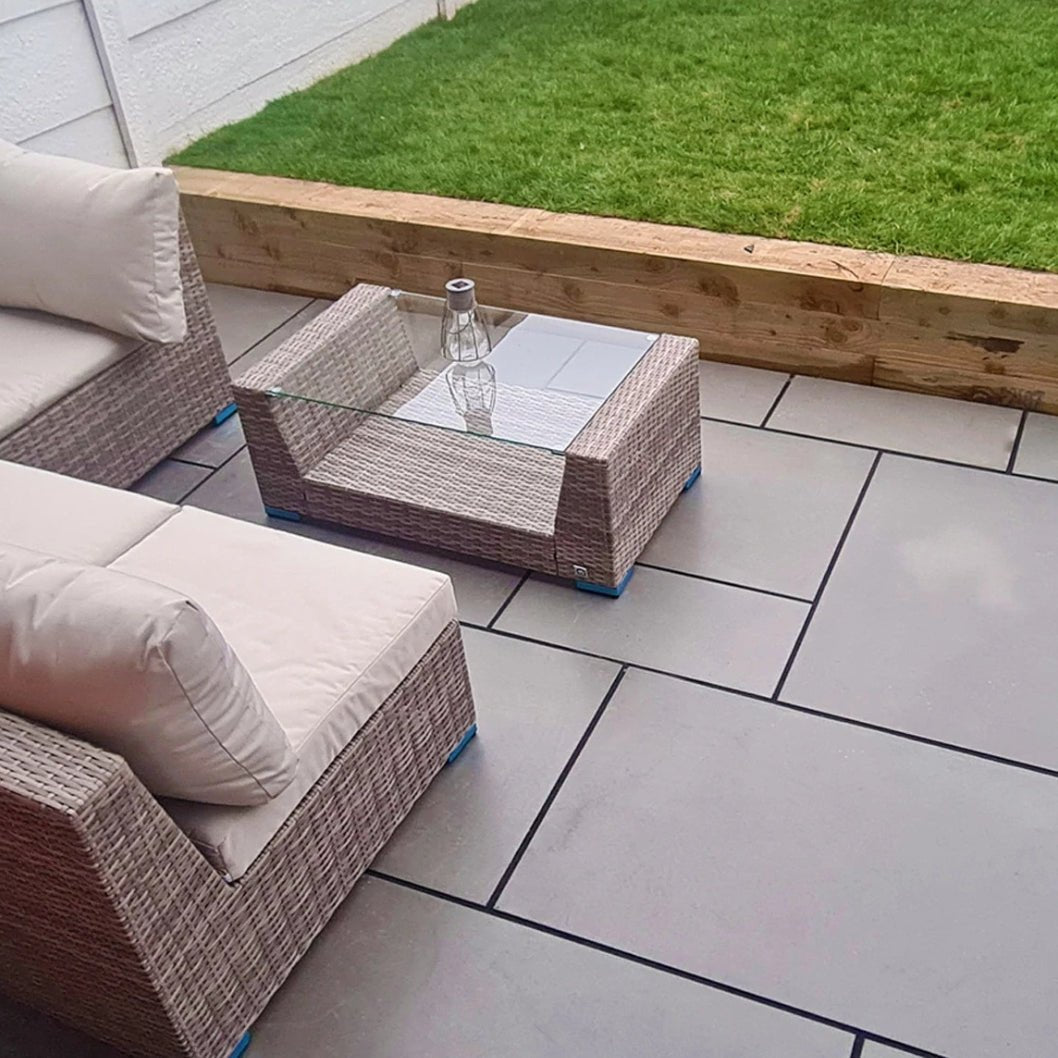 Aravalli Grey Indian 20mm Sandstone Paving Slabs - Sawn & Honed - Patio Kit - JJ Building Materials