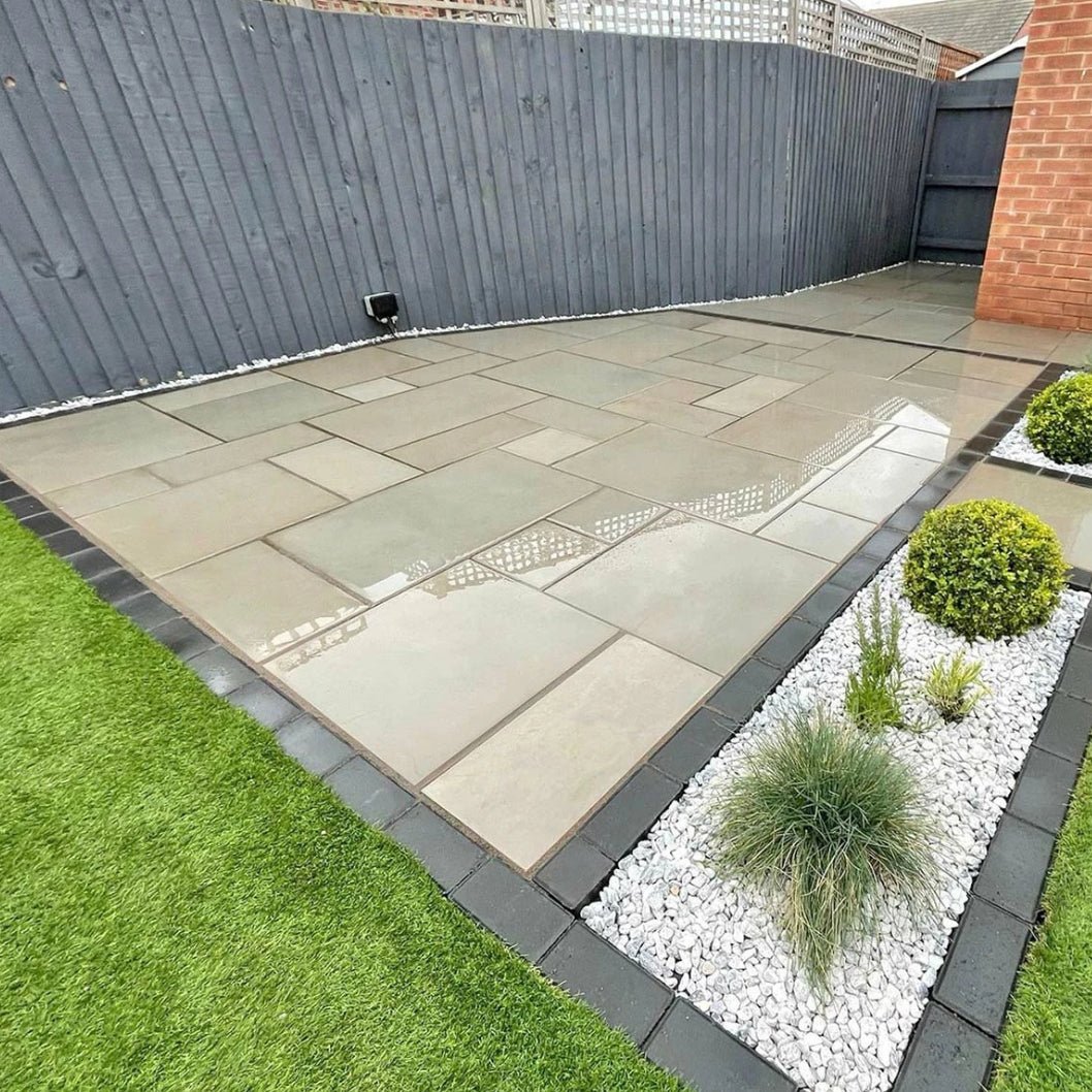Aravalli Grey Indian 20mm Sandstone Paving Slabs - Sawn & Honed - Patio Kit - JJ Building Materials