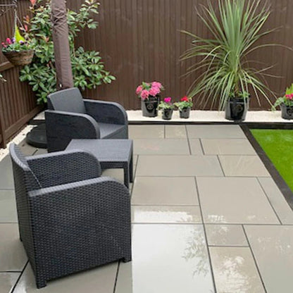 Aravalli Grey Indian 20mm Sandstone Paving Slabs - Sawn & Honed - Patio Kit - JJ Building Materials