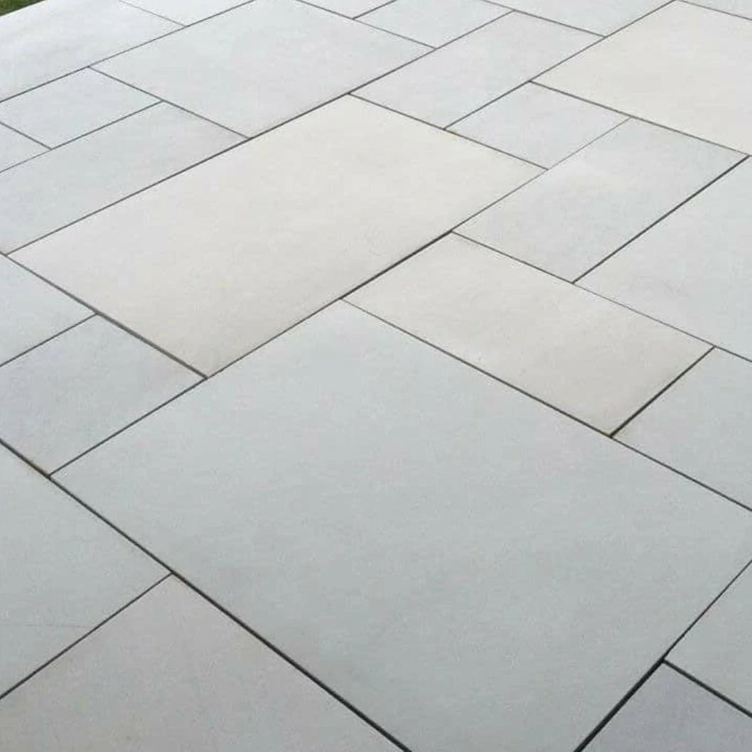Aravalli Grey Indian 20mm Sandstone Paving Slabs - Sawn & Honed - Patio Kit - JJ Building Materials
