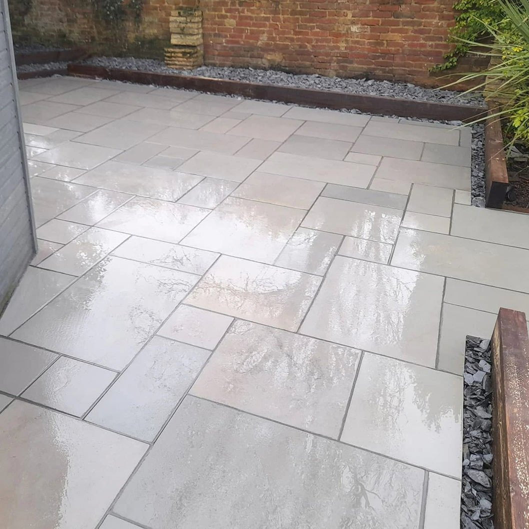 Aravalli Grey Indian 20mm Sandstone Paving Slabs - Sawn & Honed - Patio Kit - JJ Building Materials